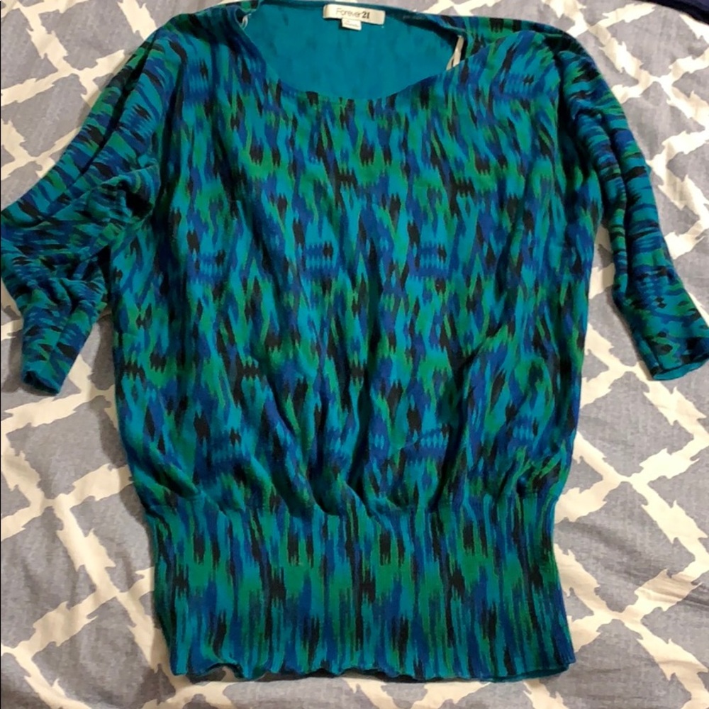 Green and blue 3/4 length sweater